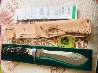 Vintage German Puma White Hunter Knife 6377 With Case Tag Paper Leather Sheath 2