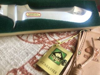 Vintage German Puma White Hunter Knife 6377 With Case Tag Paper Leather Sheath 5