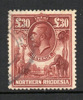 1925 Northern Rhodesia Bft:4 £30 Red - Brown.  Very Rare Kgv Revenue V/fine.