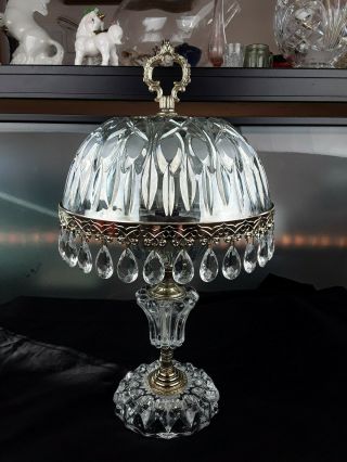 Vintage Danish Green/blue Tint Shade Crystal Boudoir Lamp Made In Holland