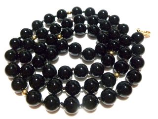 23 " 8mm Onyx Bead Ball 14k Yellow Gold Womens Estate Necklace 40,  Grams