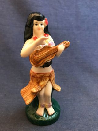 Vintage Hawaiian Hula Girl Dancer Secret Perfume Holder Ceramic Hawaii Ukelele