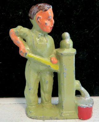 Vintage Manoil Lead Toy Figure Farmer At Water Pump M - 167 Paint