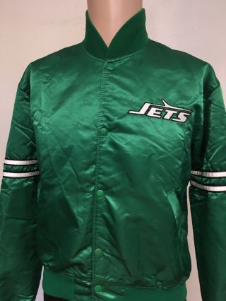 Vtg 80s Starter York Jets Satin Bomber Jacket Green Usa Made Embroidered M