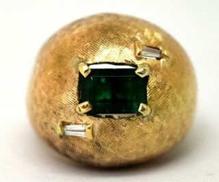 Vintage 14k Solid Yellow Gold,  Natural Green Emerald And Diamond Ring Size 5 1/4