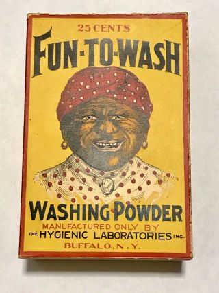 Vntg Fun - To - Wash Washing Soda Powder Black Americana Folk Art Laundry Soap Box