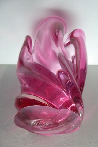 VINTAGE MURANO PINK CASED ART GLASS VASE HEAVY MID CENTURY DECORATIVE 4