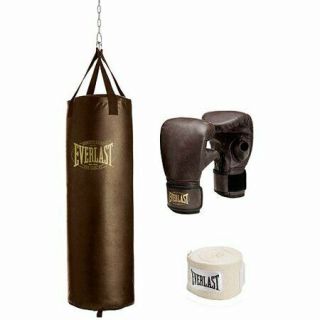100 Lb Heavy Bag Kit Boxing Punching Gloves Hand Wraps Mma Training Vintage Styl
