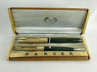 Vintage 1949 Parker " 51 " Fountain Pen And Mechanical Pencil Set Forest Green