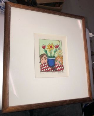 Vintage Rizzi " Peek A Boo " Framed Limited 170/175 3d Lithograph 9 1/4 " X 10 "