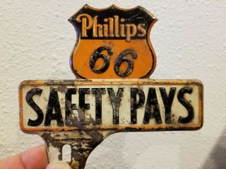 Vintage Phillips 66 Gas Advertising License Plate Topper Oil Can
