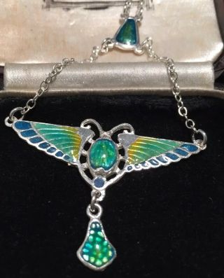 Vintage Jewellery stunning sterling silver Egyptian revival enamel necklace 5