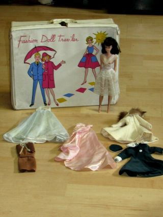 Vintage 1962 - 1964 6 Or 7 Brunette Ponytail Barbie Doll With Case And Clothes