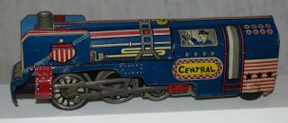 Vintage Alps Tin Friction Central Locomotive - Blue - - 7 1/2 " Long