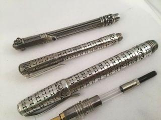 Otis Made In Thailand Very Rare Set Of 3x Sterling Silver Pens Fountain (jlc)