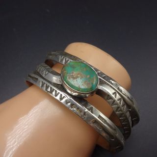 OLD Vintage NAVAJO Hand Stamped Sterling Silver & TURQUOISE Cuff BRACELET 62g 3