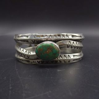 OLD Vintage NAVAJO Hand Stamped Sterling Silver & TURQUOISE Cuff BRACELET 62g 5