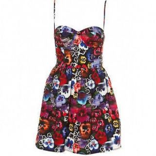Topshop Floral Pansy Skull Day Of The Dead Vintage Corset Cup Prom Sun Dress 8