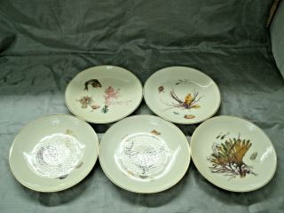 Vtg Haviland & Co Limoges 5 - 8,  " Shallow Soup Bowls Plate Fish Hand Painted Htf