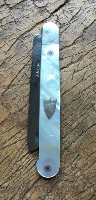Rare Vintage Aparis Mother Of Pearl & Sterling Silver Insets Pocket Fruit Knife