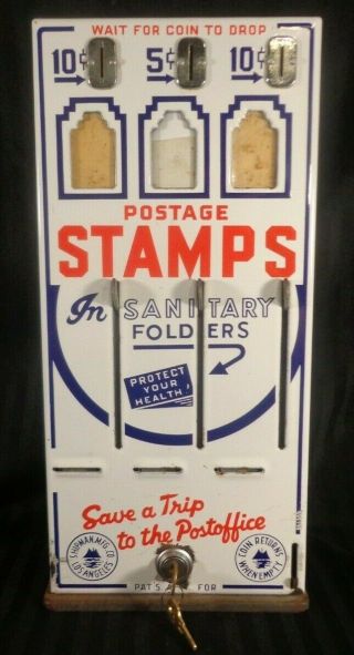 Vintage 1926 Us Postage Stamp Vending Machine W Key Shipman Porcelain Mega