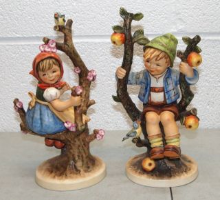 Rare Large 10 " Vtg Hummel “apple Tree Girl & Boy " Figurines 141/v & 142/v