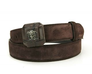 Vintage Gianni Versace Crocodile Medusa Brown Suede Belt 36 Us 90cm