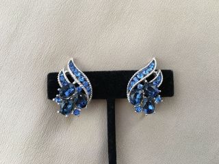 Luxurious Sparkly Vintage CROWN TRIFARI Royal Blue Rhinestone Necklace Earrings 4