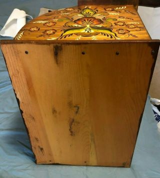 Roll Top All - Wood Breadbox Hand Painted Vintage Rosemaling Norwegian 4
