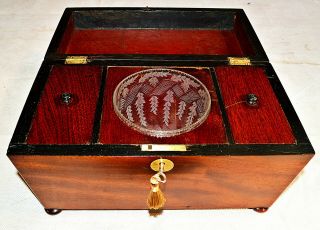 Mid 19th Century Sarcophagus shaped Tea Caddy with Key and Mixing Bowl 2