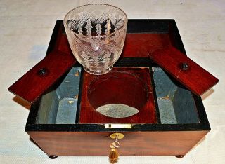 Mid 19th Century Sarcophagus shaped Tea Caddy with Key and Mixing Bowl 8