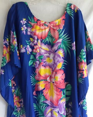 Vtg Hawaiian Aloha Dress Kaftan Muumuu Accordion Pleat One Size Floral Tiki