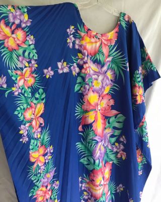 Vtg Hawaiian Aloha Dress Kaftan Muumuu Accordion Pleat One Size Floral Tiki 3