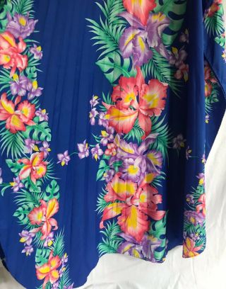 Vtg Hawaiian Aloha Dress Kaftan Muumuu Accordion Pleat One Size Floral Tiki 4
