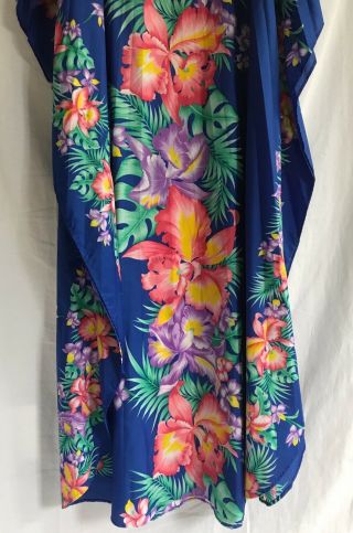 Vtg Hawaiian Aloha Dress Kaftan Muumuu Accordion Pleat One Size Floral Tiki 7
