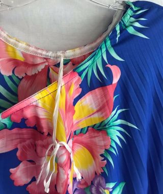 Vtg Hawaiian Aloha Dress Kaftan Muumuu Accordion Pleat One Size Floral Tiki 8