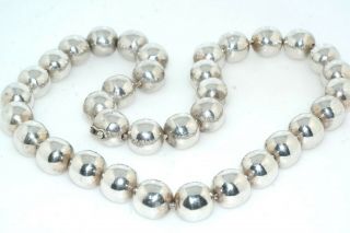 Taxco Mexico Sterling Silver 14mm Bead Necklace Heavy 77.  1 Grams