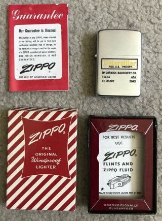 Vintage 1959 Mib Zippo Lighter Caterpillar Mccormick Machinery Tulsa Ok Unfired