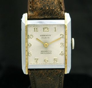 1930s Hermes Movado Ermeto Purse Wrist Convert Watch Mens 15j 150mn Bulova Case