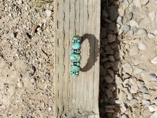 Vintage Mid Century Navajo Solid Sterling Silver And Turquoise Bracelet