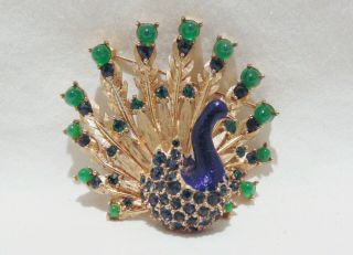 Vintage " Boucher " Signed Blue Green Enamel Peacock Brooch Pin