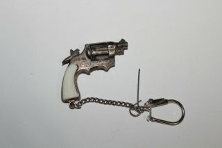 Vintage miniature toy cap gun Trueno Redondo key chain made in spain 3