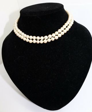 A Vintage 9ct Gold & Garnet Clasped Double Strand Cultured Pearls 13783