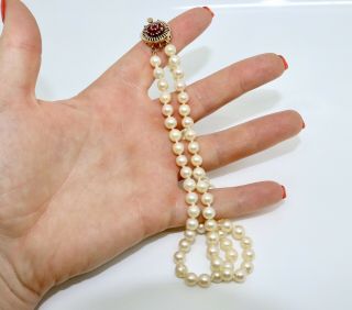 A Vintage 9ct Gold & Garnet Clasped Double Strand Cultured Pearls 13783 3