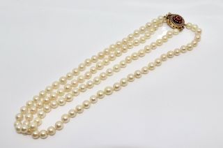 A Vintage 9ct Gold & Garnet Clasped Double Strand Cultured Pearls 13783 6
