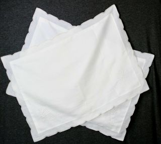 Vintage Pair Linen Pillowcases Standard White Embroidery Cutwork Edge