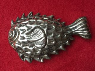 Vintage 1940’s Modernist Sterling Silver Puffer Fish Brooch Pin Mexico