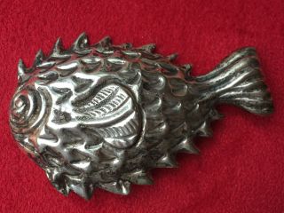 VINTAGE 1940’s MODERNIST STERLING SILVER PUFFER FISH BROOCH PIN MEXICO 2