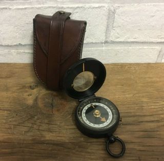 Vintage Military Compass In A Leather Case.  In