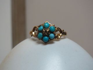 Antique Georgian Or Early Victorian 14k Turquoise Daisy Flower Cluster Ring